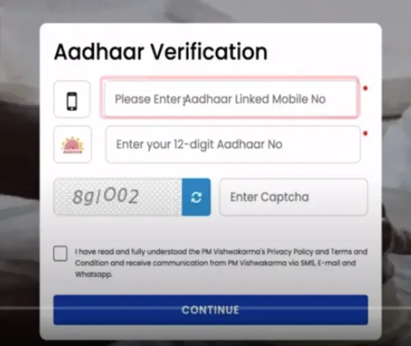 PM Vishwakarma Yojana Aadhar Verification